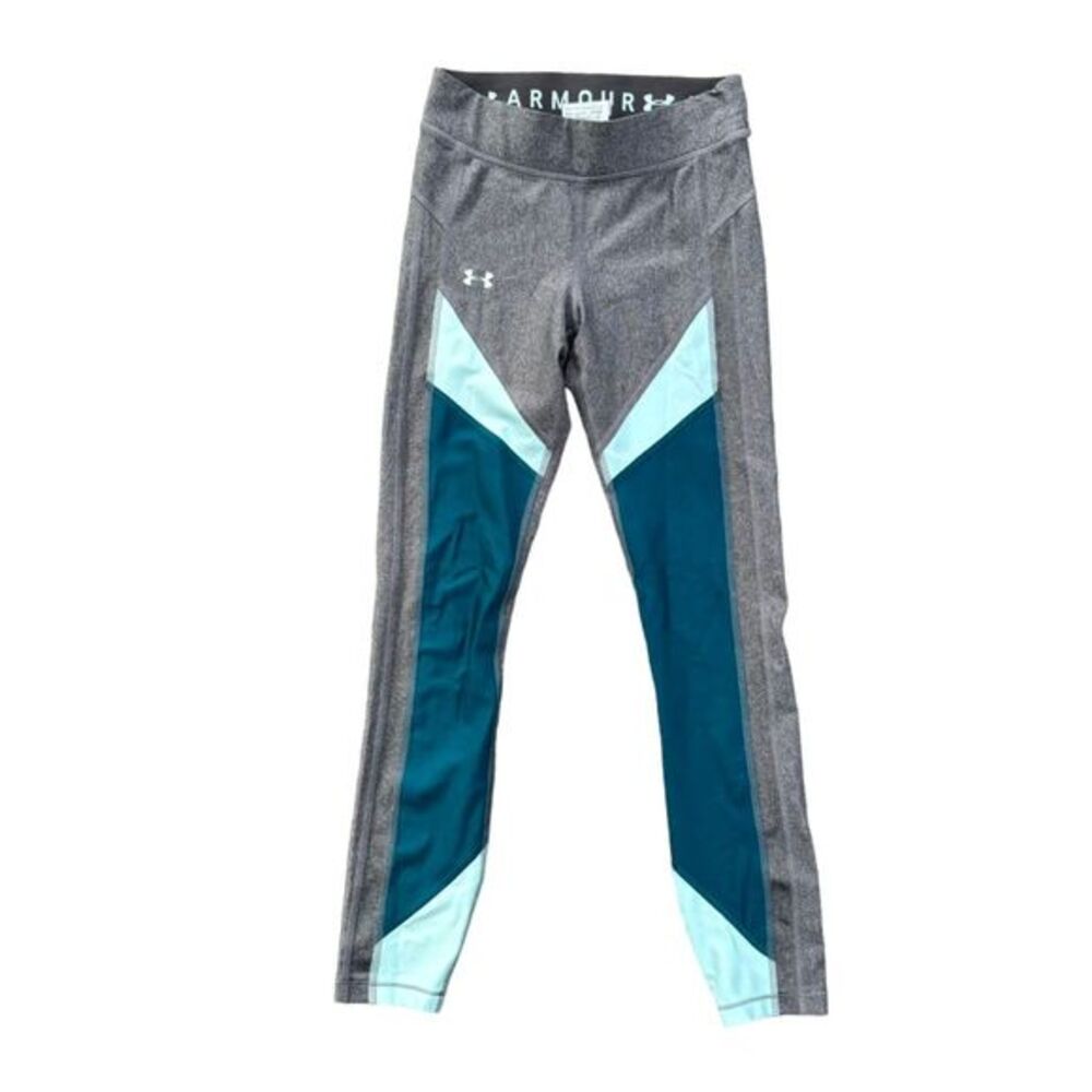 Under Armour HeatGear Compression XS Gray Teal Leggings Fitness Gym Yoga